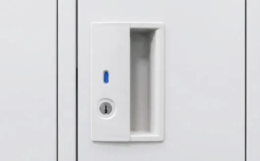 ロッカーは施錠状態が色で分かる窓付き仕様