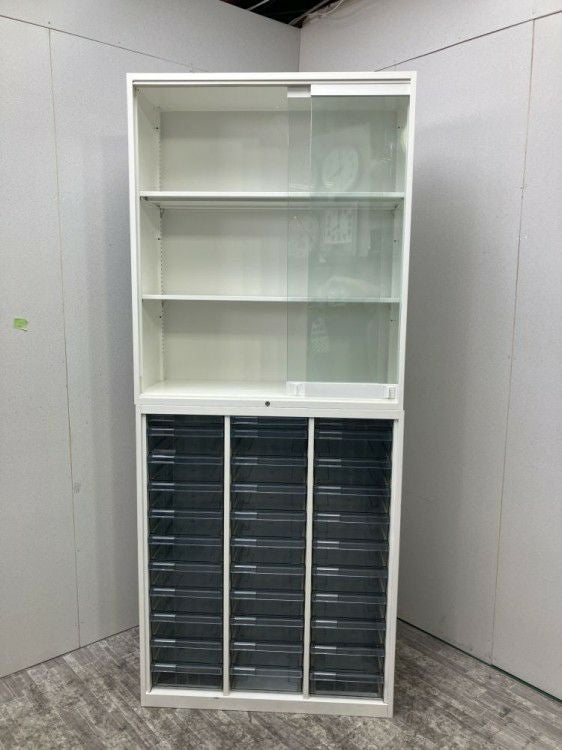 オカムラレクトラインシリーズ A4クリアケース・ガラス3扉スライド上下書庫 商品画像3