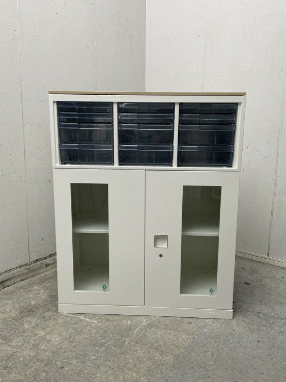 オカムラレクトラインシリーズ ガラス両開きクリアケース上下書庫 商品画像2