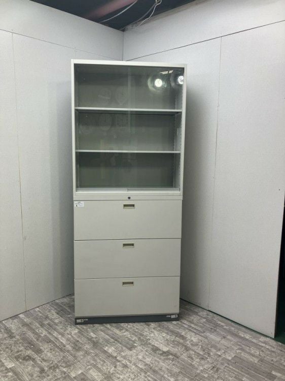 3段ラテラル・ガラス引違い上下書庫 商品画像1