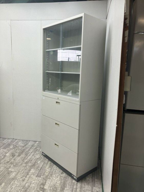 3段ラテラル・ガラス引違い上下書庫 商品画像2