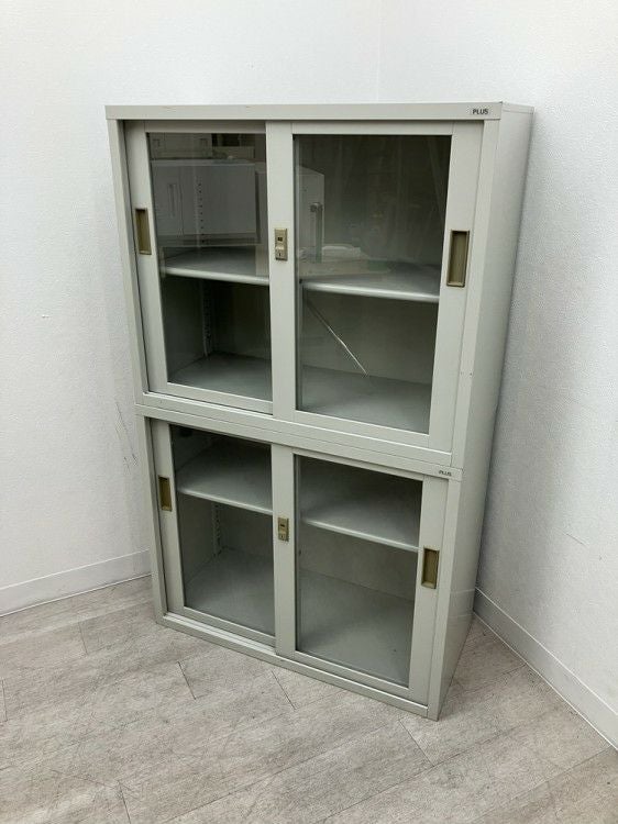 プラスA4対応書庫シリーズ ガラススライド上下書庫 商品画像1