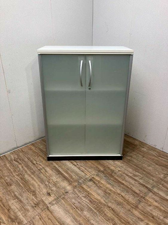 プラス 天板付ガラス両開き書庫 XS-105A-G W| 無限堂ネットショップ